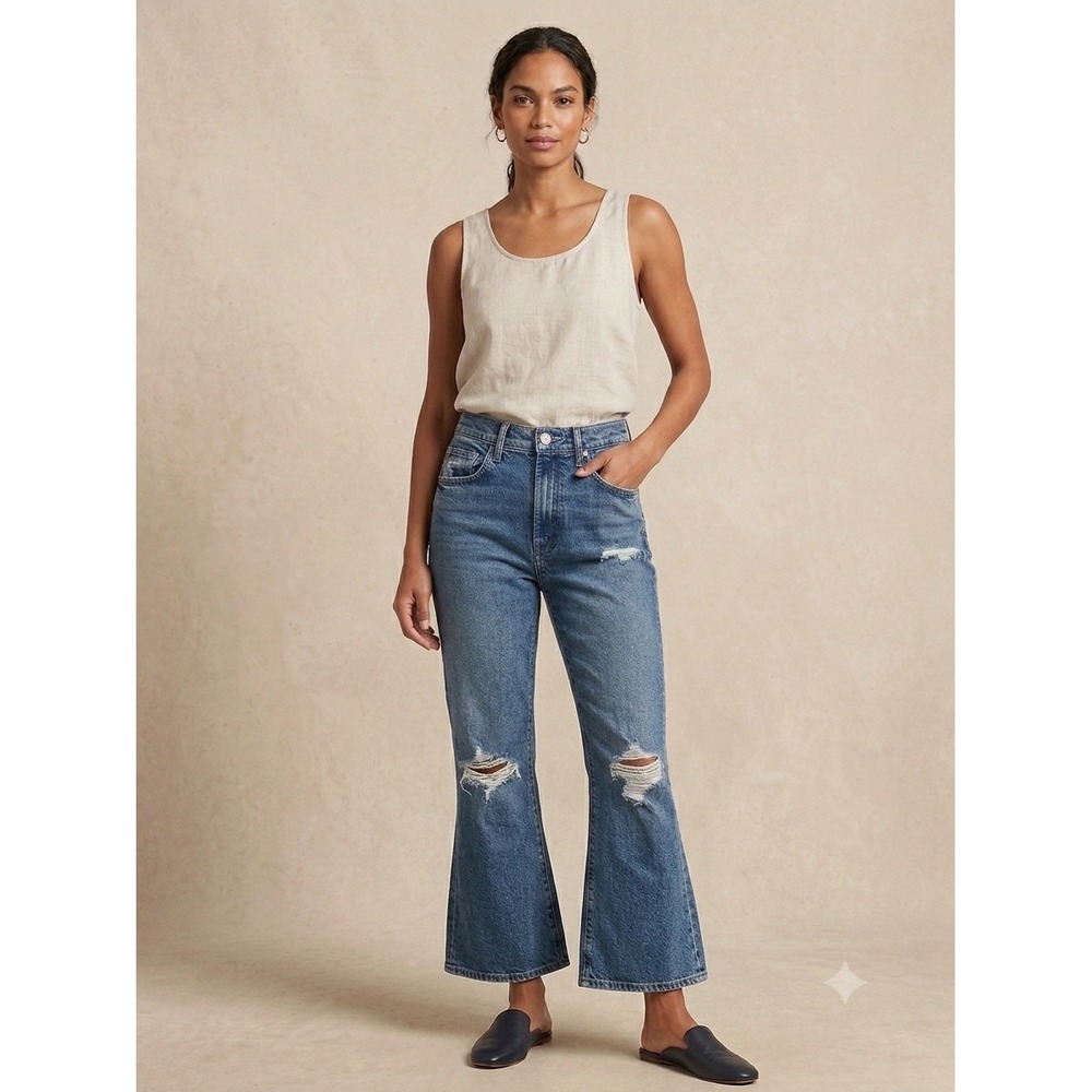 MOTHER The Insider Ankle Jeans Bloom And‎ Doom Distressed Bootcut Blue Size 26